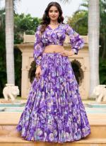 Georgette Purple Traditional Wear Printed Ready To Wear Lehenga Choli